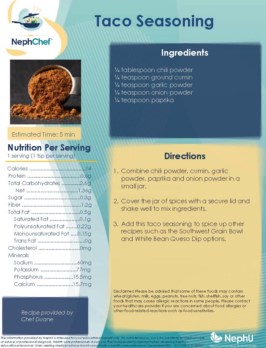 Kitchen Creations for Kidney Health Taco Seasoning NephU