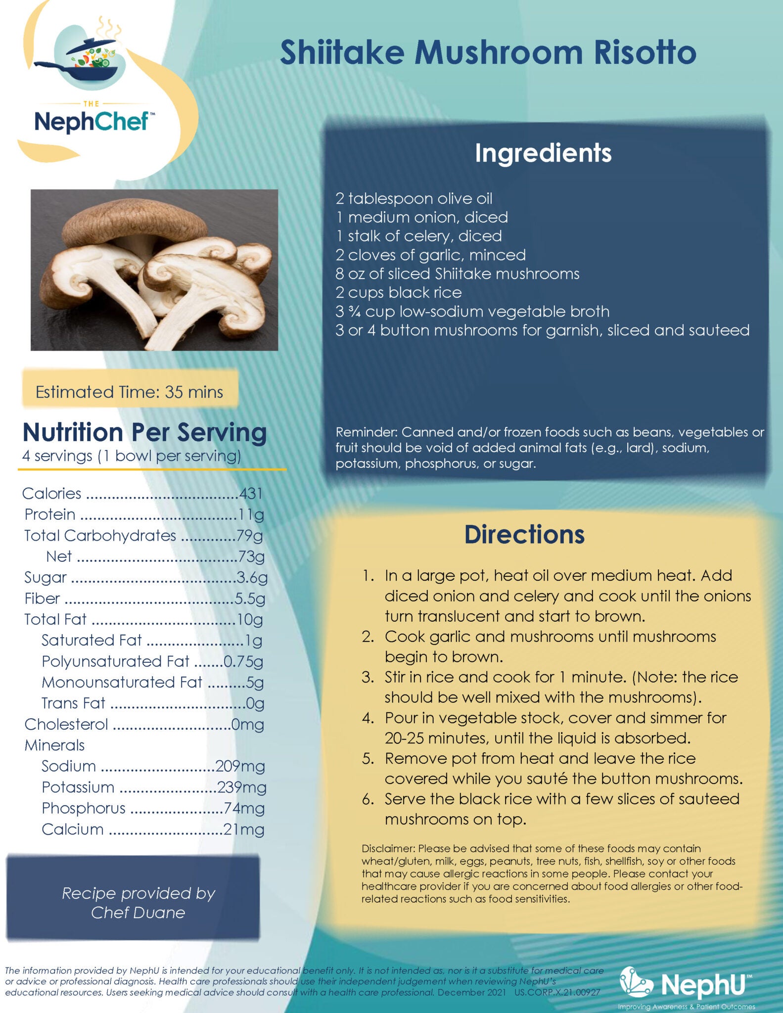 Kitchen Creations For Kidney Health Shiitake Mushroom Risotto NephU